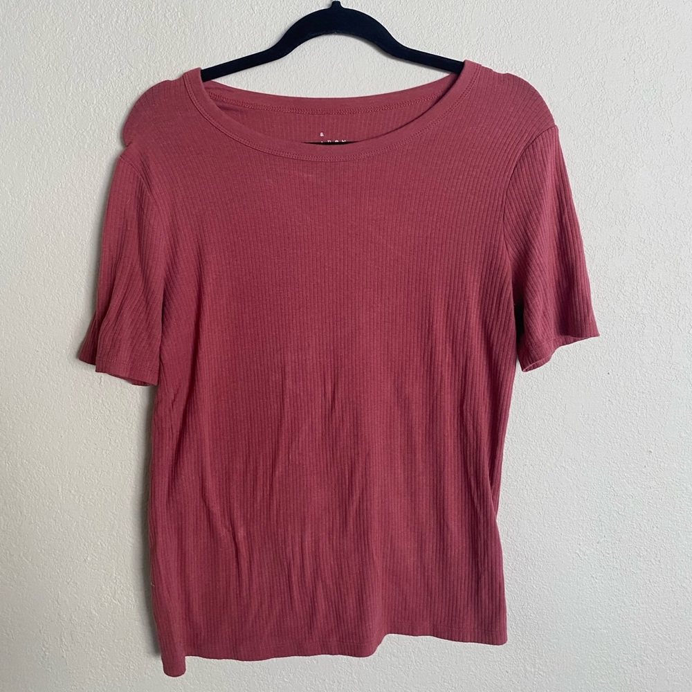 Pink Ribbed Fitted T Shirt
